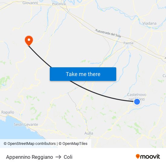 Appennino Reggiano to Coli map