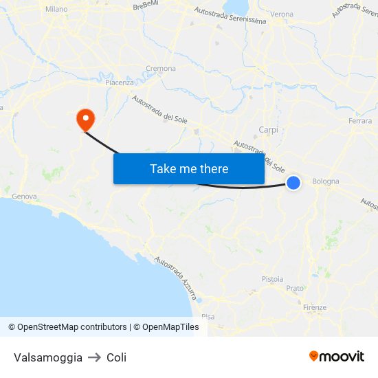 Valsamoggia to Coli map