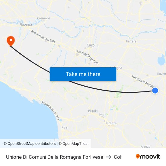 Unione Di Comuni Della Romagna Forlivese to Coli map