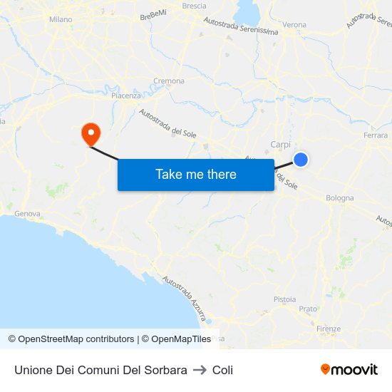 Unione Dei Comuni Del Sorbara to Coli map