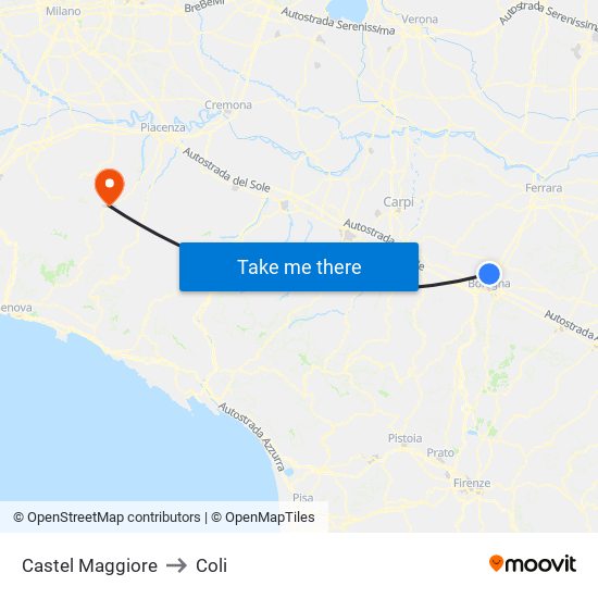 Castel Maggiore to Coli map