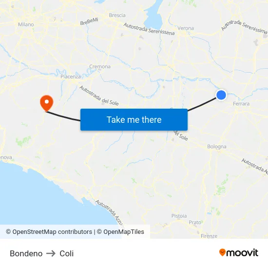 Bondeno to Coli map