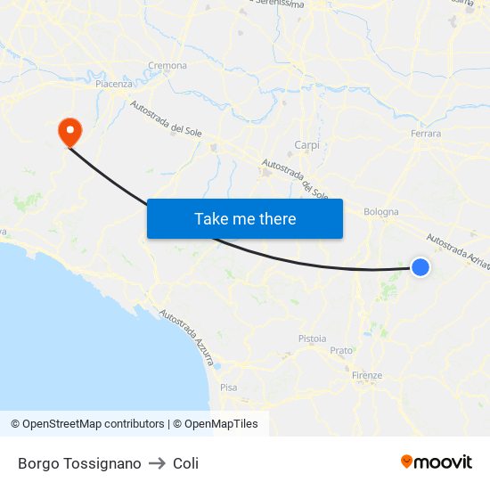 Borgo Tossignano to Coli map
