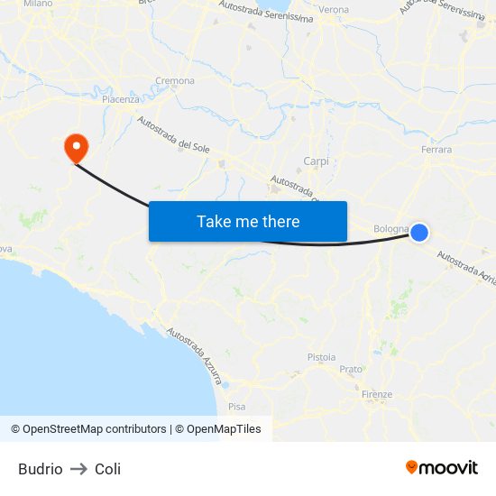 Budrio to Coli map