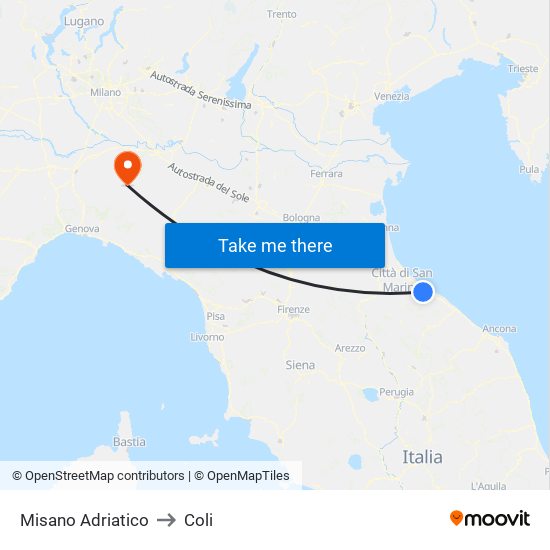 Misano Adriatico to Coli map