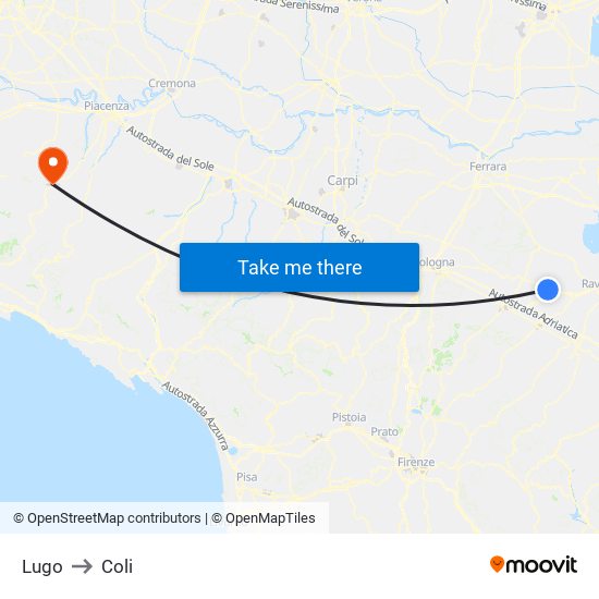 Lugo to Coli map