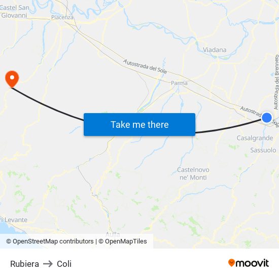 Rubiera to Coli map