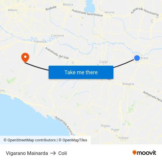 Vigarano Mainarda to Coli map