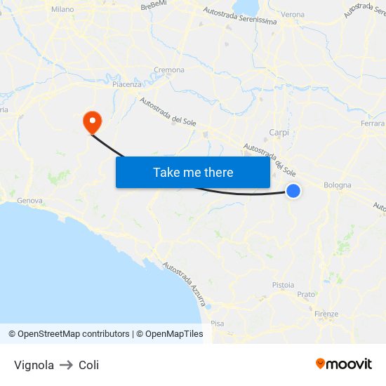 Vignola to Coli map