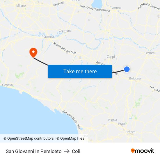 San Giovanni In Persiceto to Coli map