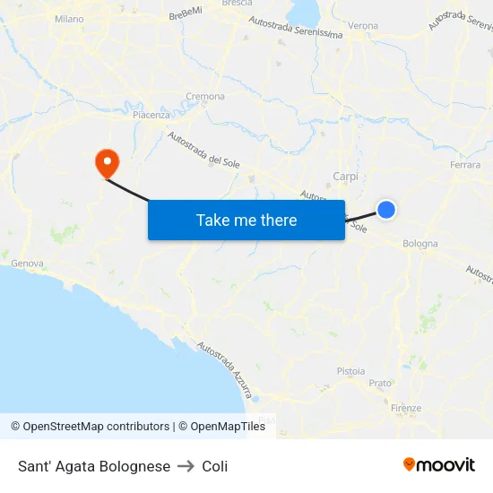 Sant' Agata Bolognese to Coli map