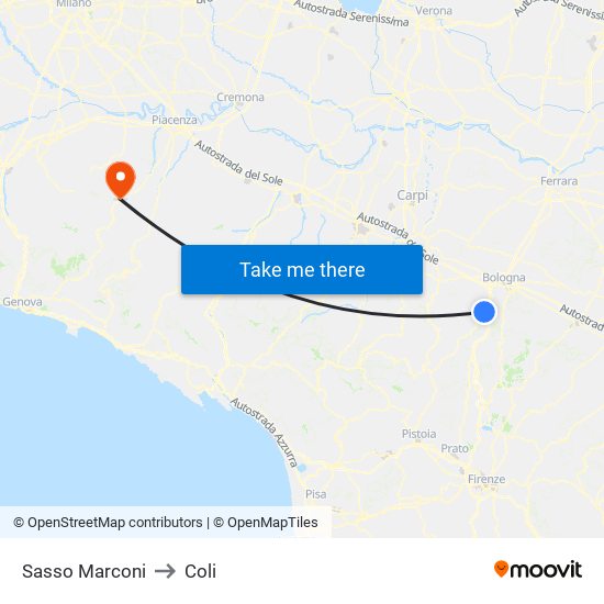 Sasso Marconi to Coli map