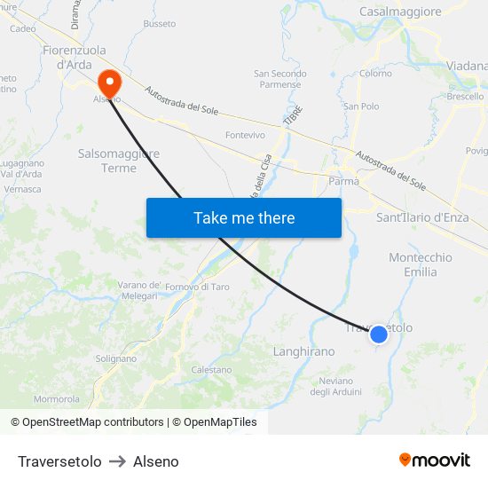 Traversetolo to Alseno map