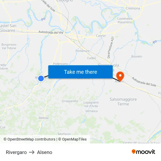 Rivergaro to Alseno map