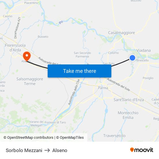 Sorbolo Mezzani to Alseno map