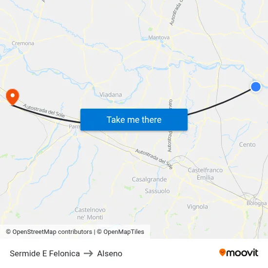 Sermide E Felonica to Alseno map