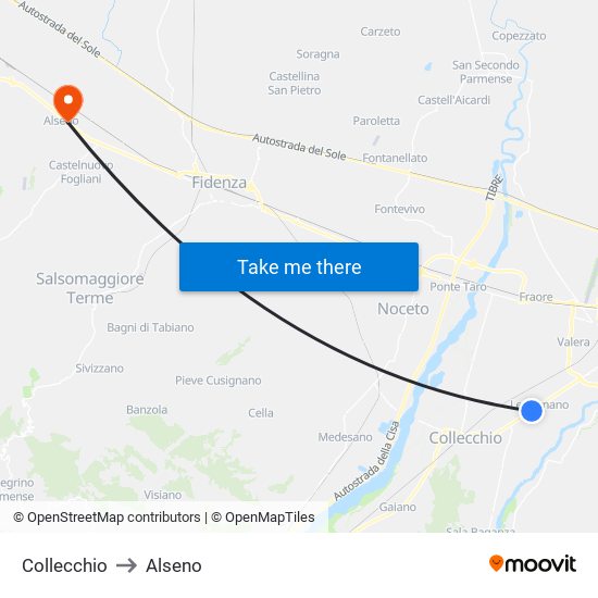 Collecchio to Alseno map