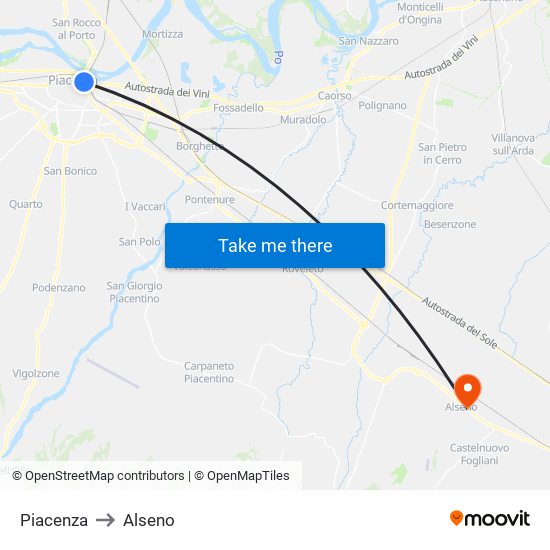 Piacenza to Alseno map