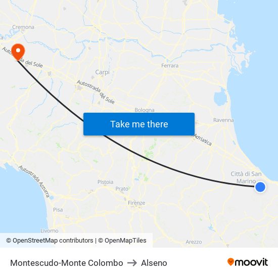 Montescudo-Monte Colombo to Alseno map