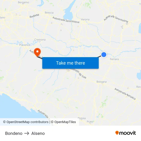 Bondeno to Alseno map