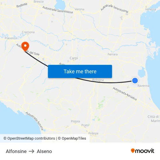Alfonsine to Alseno map