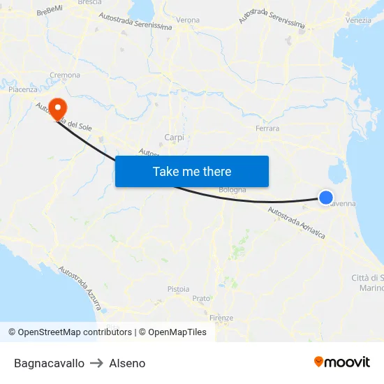 Bagnacavallo to Alseno map