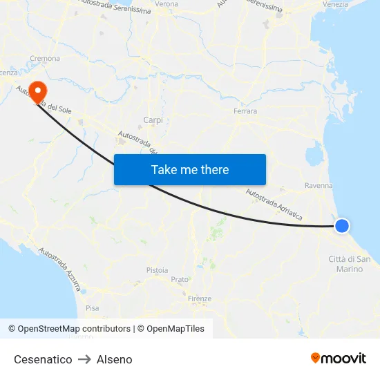 Cesenatico to Alseno map