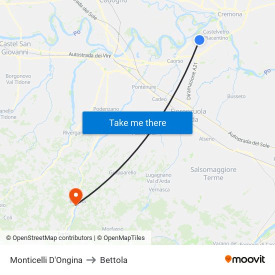 Monticelli D'Ongina to Bettola map