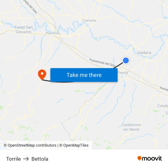 Torrile to Bettola map