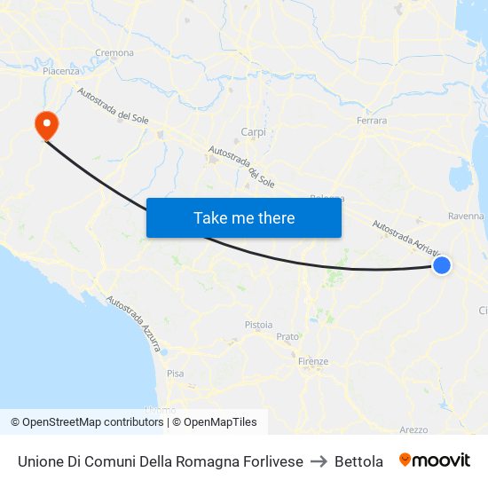 Unione Di Comuni Della Romagna Forlivese to Bettola map