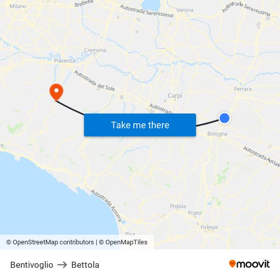 Bentivoglio to Bettola map