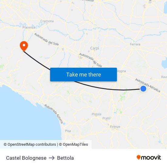 Castel Bolognese to Bettola map