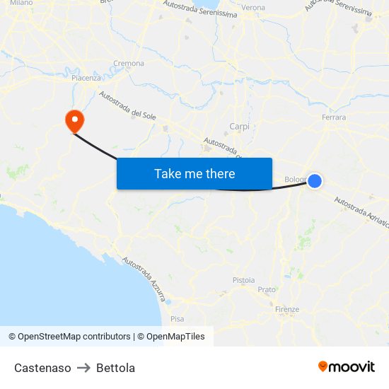 Castenaso to Bettola map