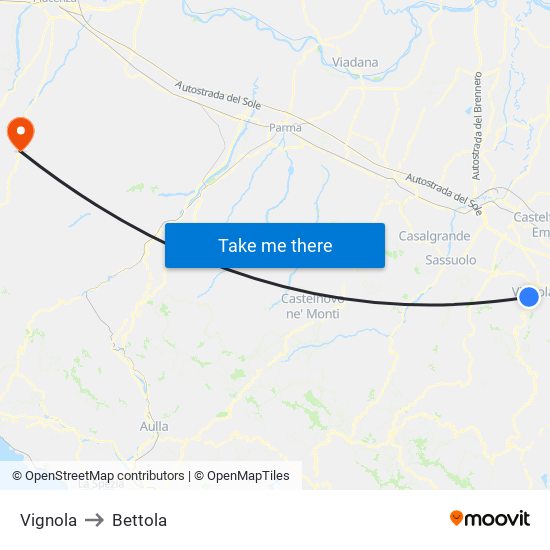 Vignola to Bettola map