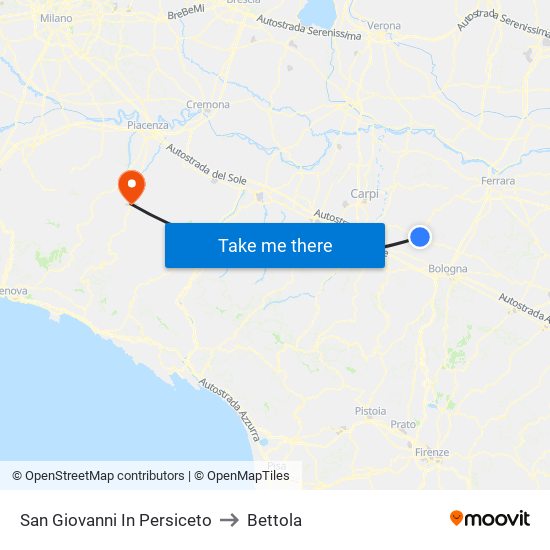San Giovanni In Persiceto to Bettola map