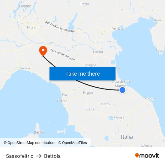 Sassofeltrio to Bettola map