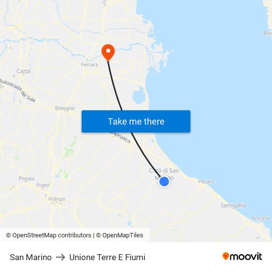 San Marino to Unione Terre E Fiumi map