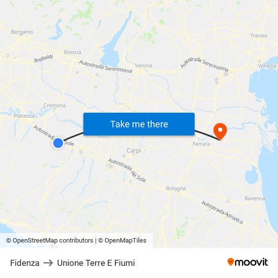 Fidenza to Unione Terre E Fiumi map