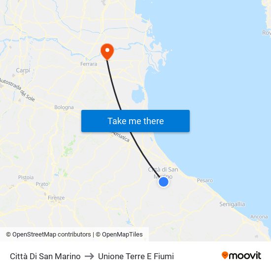 Città Di San Marino to Unione Terre E Fiumi map