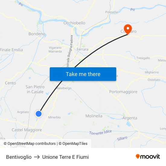 Bentivoglio to Unione Terre E Fiumi map