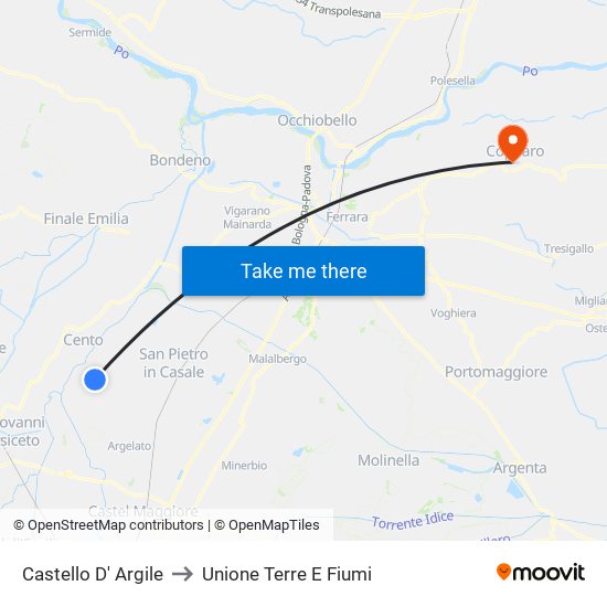 Castello D' Argile to Unione Terre E Fiumi map