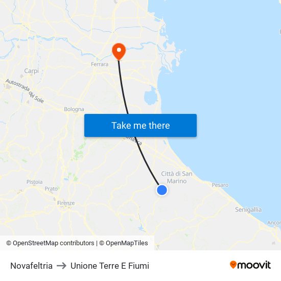 Novafeltria to Unione Terre E Fiumi map