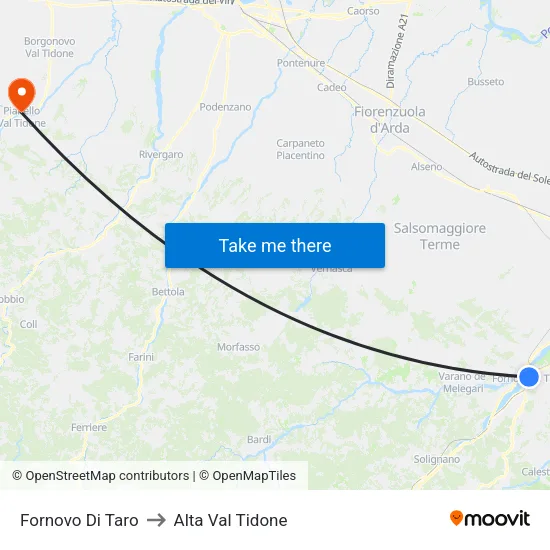 Fornovo di Taro to Alta Val Tidone map