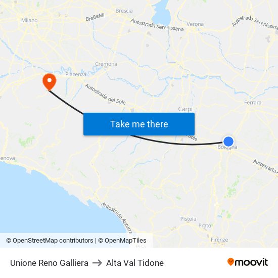 Unione Reno Galliera to Alta Val Tidone map