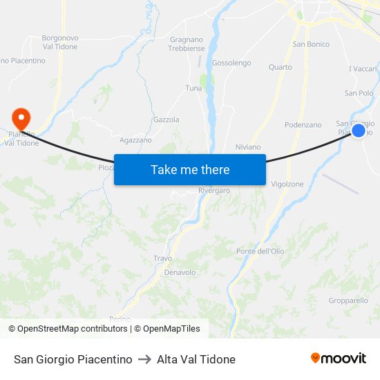 San Giorgio Piacentino to Alta Val Tidone map