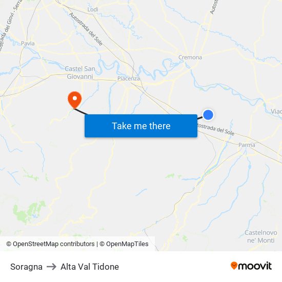 Soragna to Alta Val Tidone map