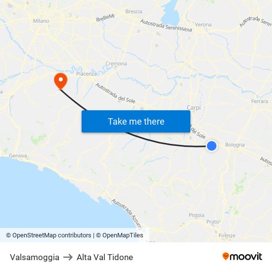 Valsamoggia to Alta Val Tidone map