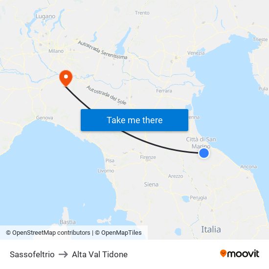 Sassofeltrio to Alta Val Tidone map