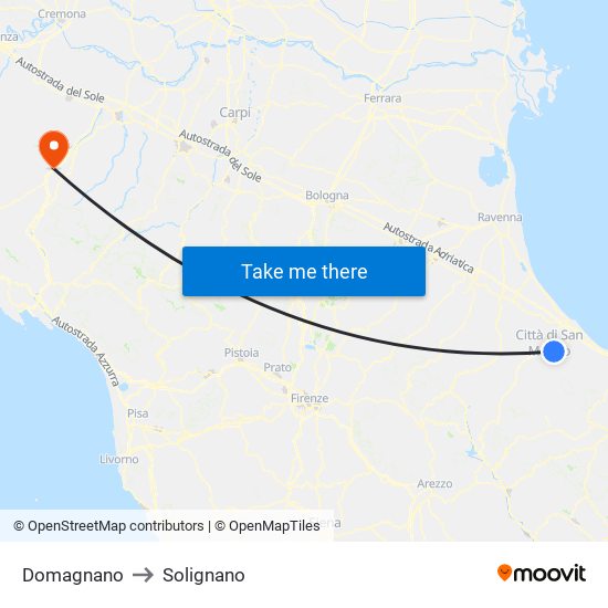 Domagnano to Solignano map