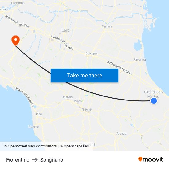 Fiorentino to Solignano map